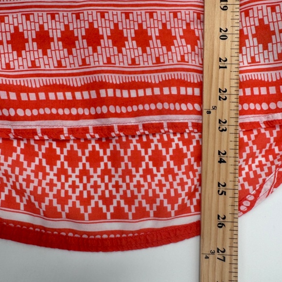 Prana Top Women XS Orange Aztec Short Cap Sleeves Sheer Lightweight Embroidered - Picture 9 of 9
